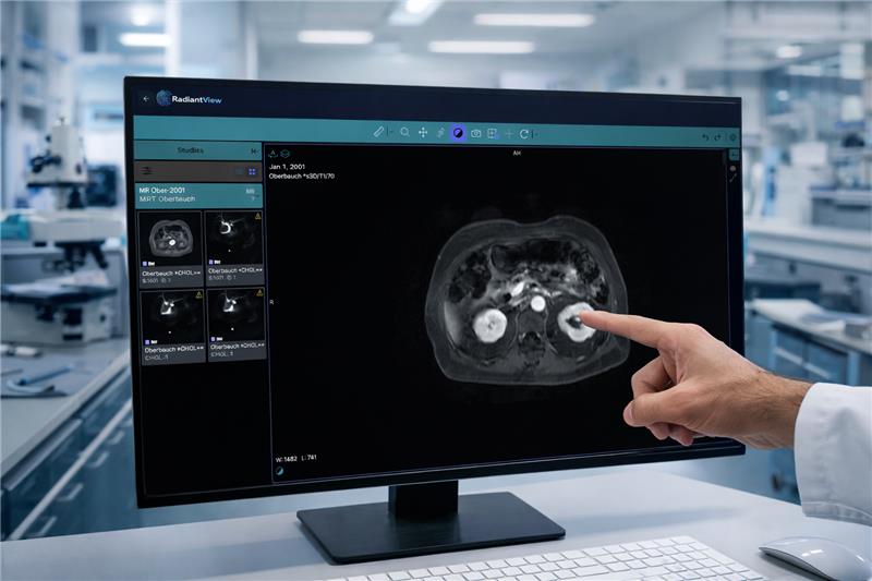 Doctor examining MRI scan on RadiantView DICOM Viewer